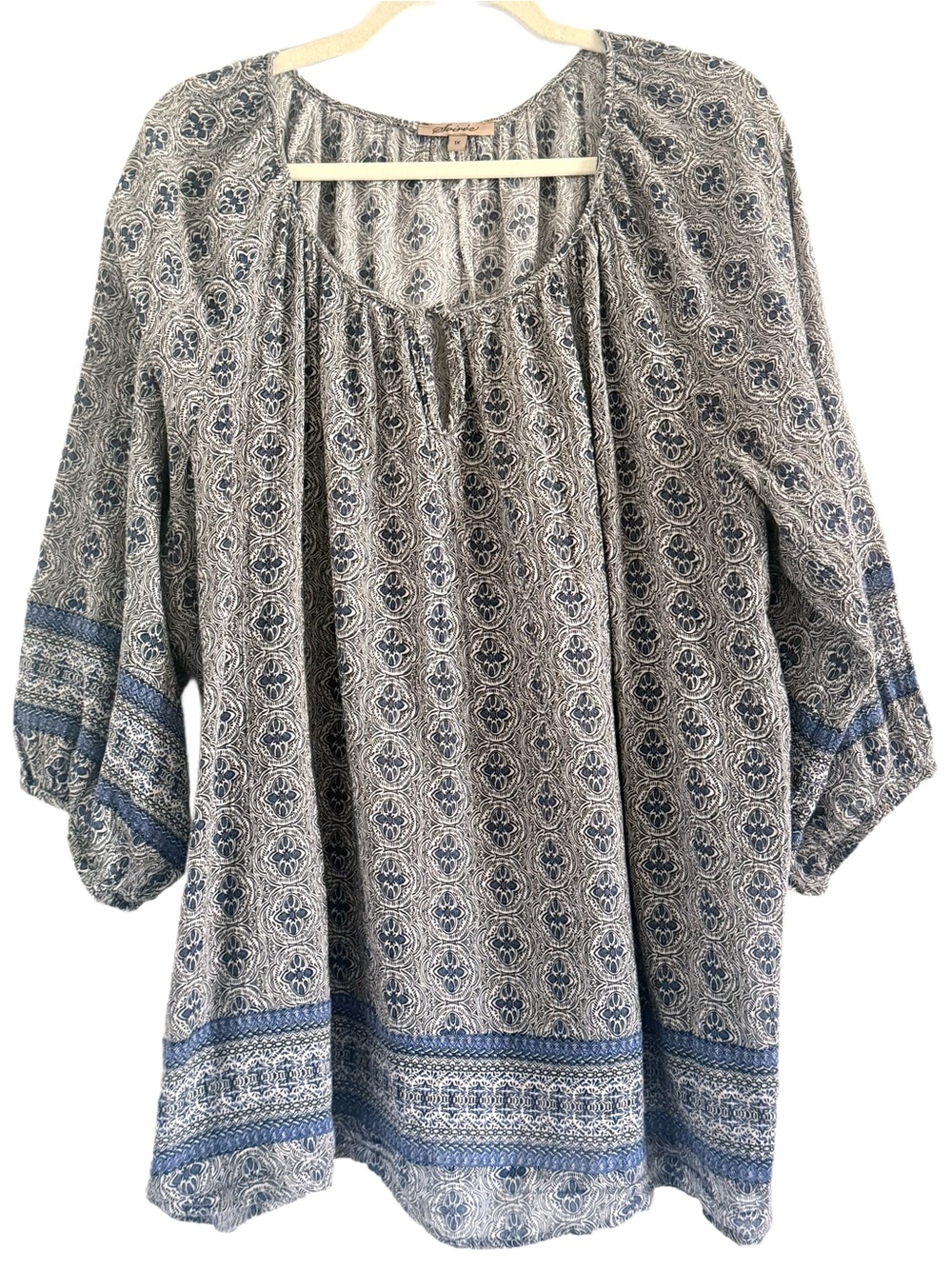 🌻 Soirée Blue & White Printed Peasant Tunic 1X